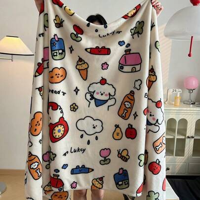 Chăn vải flannel in họa tiết, mềm mại, nhẹ, dùng được cả bốn mùa, thích hợp dùng cho phòng điều hòa, chăn ấm di động cho phòng ngủ sinh viên, trang trí ghế sofa.