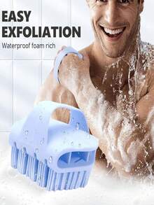 Silicone Body Cleansing Brush With Handle - Unisex Exfoliating Shower Brush, Travel-Friendly And Quick-Drying, Soft Silicone Loofah Replacement For All Skin Types (Blue) - 1pc Blue - View 2
