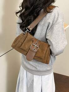 新款哑光女士单肩斜挎包，带手机袋 - 棕色 - 查看 5