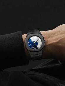 TOMI经典商务男士腕表套装，塑料表带哑光油石英表，时尚男士腕表套装，适合日常佩戴，节日礼物，父亲节礼物 - 黑色 - 查看 3