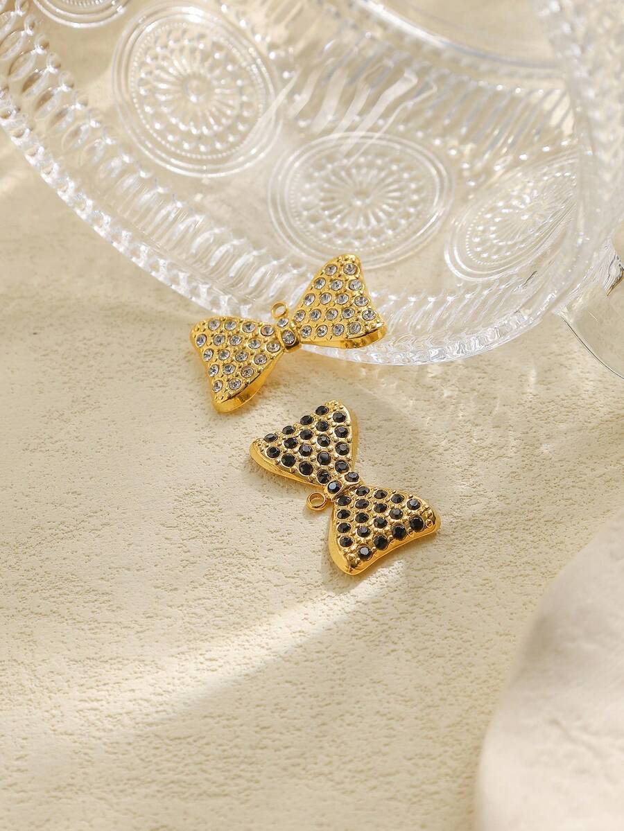 1pc/Pack 304 Stainless Steel Cute Black & White Polka Dot Zirconia Butterfly Pendant Accessory - Bow Accessories - View 1