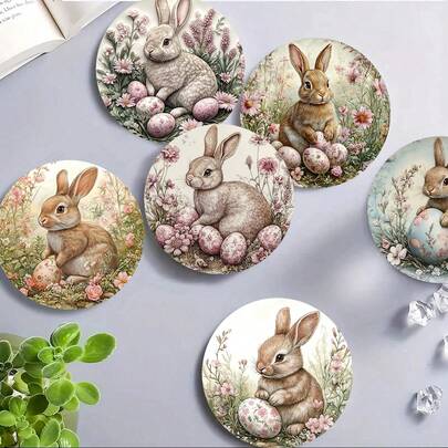 1 Set / 4 Pcs / 6 Pcs / 300 Pcs Easter Bunny And Flower Pattern Silica Clay Coasters, Suitable For Home Decoration, Coffee Shops, Afternoon Tea, Restaurants, Suitable For Theme Parties And Daily Decoration, Can Be Given As Gifts