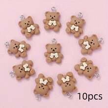 10个可爱树脂蝴蝶结卡通熊（咖啡色、米色）DIY饰品，适用于制作精美耳环、手链、项链吊坠、钥匙扣、包包挂饰和钥匙链 - 彩色 - 查看 7