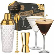 GoldCocktailShaker+RibbedMartiniGlasses