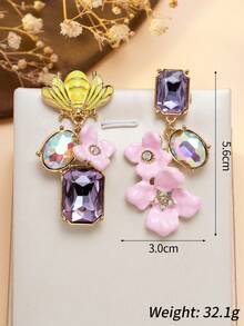 1 Pair Unique Design Holographic Iridescent Asymmetric Flower Earrings, Atmosphere Earrings For Dates And Outings - Multicolor - View 2