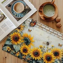 4pcs Retro Sunflower Butterfly Table Mats | Non-Slip, Wipe Clean Dining Table Mat Set For Party, Kitchen Dining Decoration, Linen Material - 12x18inch - View 9