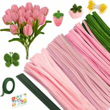 212/362/422/572 件粉色金色毛根，附带视频教程，毛根茎，不同颜色的毛绒棒，DIY 手工工艺品材料包，毛根花制作套装，是生日礼物、母亲节礼物、毕业礼物、情人节礼物、艺术手工用品、艺术项目活动的理想选择。 - 多種 - 查看 12