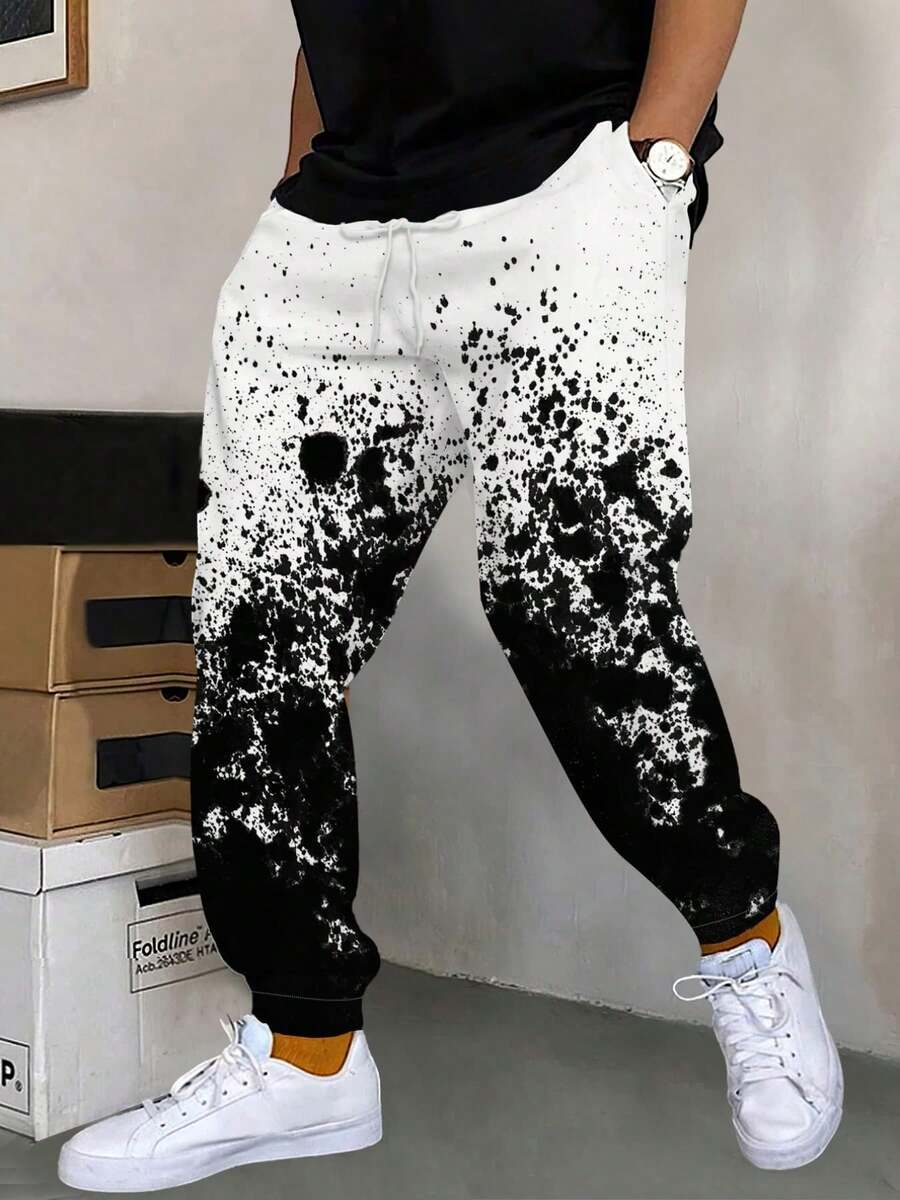 Personalized 3D Digital Printed Sweatpants For Men, Loose Sports Casual Pants, Fashionable Splash Ink Graffiti Tapered Pants - [Multiple Colors] - View 1