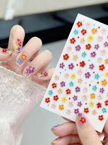2张果冻花朵贴纸，2个5D春夏可爱彩色果冻花朵美甲装饰滑贴美甲配件美甲贴纸DIY美甲用品 - 彩色 - 查看 5
