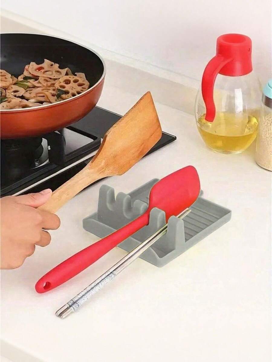 1pc Hard Plastic Cutlery Holder With Drip Pad, For Kitchen Utensils Such As Spoons, Pliers, Spatulas, Kitchen Accessories, Household Kitchen Supplies,Multifunctional Kitchen Pot Lid Rack Shovel Storage Rack, Utensil Rack For Kitchen Accessories. - Multicolor - View 1