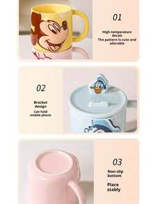 Disney Mickey Mouse 3D Embossed Ceramic Mug With Lid, High-Quality For Home And Office Use - Multicolor - View 7