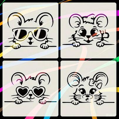 4pcs 6x15.24cm Reusable Cat Dog Mouse Animal Painting Stencils, Wall DIY Graffiti Painting Template, Canvas Wood Furniture Home Decor Craft Template (Includes 4 Cute Little Mice)