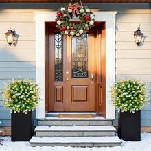 2 Pack Artificial Boxwood Topiary Ball Tree With Spike,15.75\ Outdoor UV Resistant Fake Plants Shrubs Bushes,Faux Flower EverGre1en For Pot Fillers Planter Porch Yard Outside Spring Decoration - Trắng Vàng - Xem 8