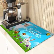 1 pezzo Tappetino assorbente multifunzione con motivo pasquale di agnello e coniglio, in poliestere, adatto per cucina, tavolo da pranzo, asciugatura piatti, lavatrice e macchina da caffè, bagno, accessori da cucina, articoli per feste - Multicolore - Visualizzare 3