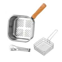Multipurpose Stainless Steel Deep Frying Pot Set With Basket, Tongs & Detachable HandlePerfect For Home Cooking, Indoor Outdoor Use & Garden Parties - Silver - View 9