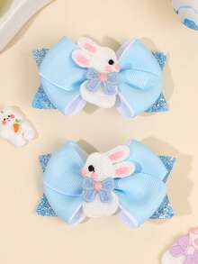 2pcs/Set Girls Easter Rabbit Hair Clips, Glitter Rabbit Hair Clips, Embroidered Bow Hair Clips, Cute Sweet Style Hair Accessories, Easter Holiday Gift, Party Hair Decor, Suitable For Teens - Multicolor - View 14
