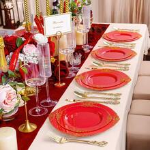 102PCS Red And Gold Plastic Plates - Red Plates Disposable - Vintage Plastic Plate With Gold Rim Include 51PCS Dessert & 51PCS Dinner Plate Perfect For Weddings & Party & Valentine's Day - Red - View 8