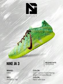 Nike Ja 3 Zombie – Men's Lifestyle Sneakers – Shoes For Man -Vintage-Autumn & Winter-Inspired Running Shoes, Shock-Absorbing Comfort, Gym To Streetwear Casual Wear - Prefect Thanks Giving Day & Chrismas Gift- HV9923 700 - Light Lemon Twist/Hemp/Bright Crimson/Black - 查看 6