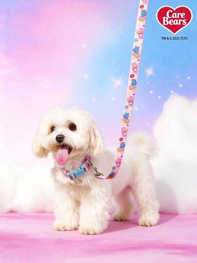 Care Bears X PETSIN 하트 모양의 곰돌이 무늬가 있는 핑크색 개 가죽 끈, 견고하고 내구성이 좋습니다.