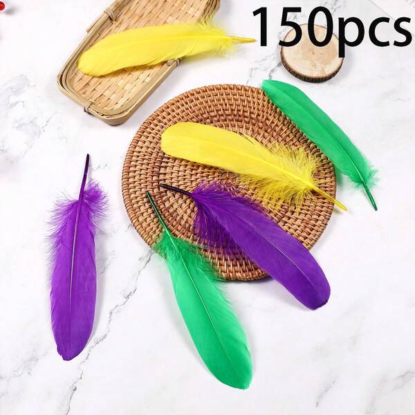 150pcs Artificial CraftFeathers In Bulk, Handicraft Production, DIY Feather Projects, Feather Decoration For Clothing, Feather Accessories For Home Decoration, Dreamcatcher Feathers, Carnivals, Various Decorative Feathers, Feather Props For Parties, Feather Hair Extensions