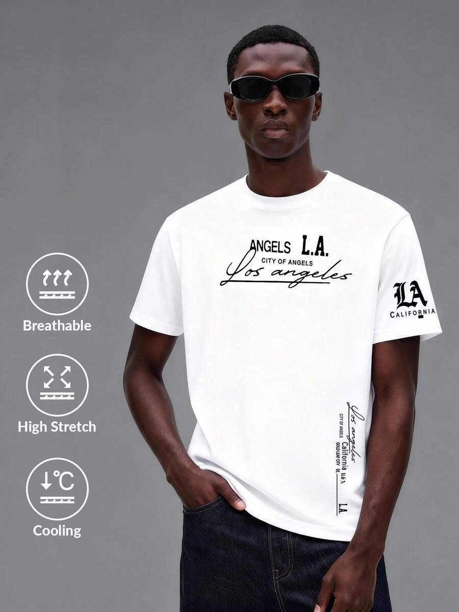 Camvyn WHITE SHARK 男士休闲百搭日常通勤字母印花短袖T恤，春夏款 - 白色 - 查看 1