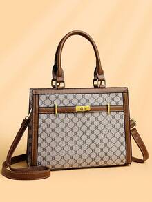 3pcs Set Plaid PU Leather Handbag, Shoulder Bag, Elegant Tote Bag, Large Capacity, Versatile For Women Daily Use - Grey - View 4