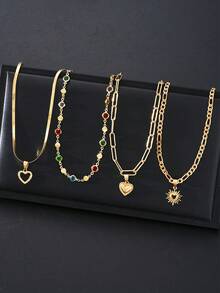 4/1 套优雅复古简约风格女式珍珠心形花朵十字架吊坠 Y 型项链套装，适合女性日常、派对、约会、婚礼、度假、多层佩戴，精致项链，2025 年新款 - 金色 - 查看 10