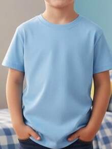 Baby Blue Cotton Short-Sleeved Comfortable T-Shirt For Boys - 淺藍色 - 查看 4