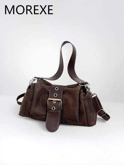 Women's Shoulder Bag, Retro Versatile Underarm Bag, Fashion Belt Buckle Decor Pillow Bag