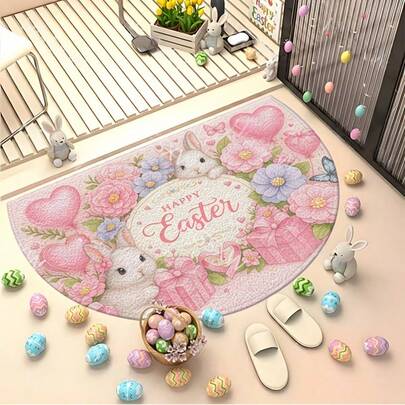 1pc Sakura Rabbit Children's Room Decorative Floor Mat, Decorative Mat, Kids Play Mat, Decorative Carpet, Bedroom Decor, Small Rug, Carpet, Home Decor, Outdoor Rug, Washable Carpet