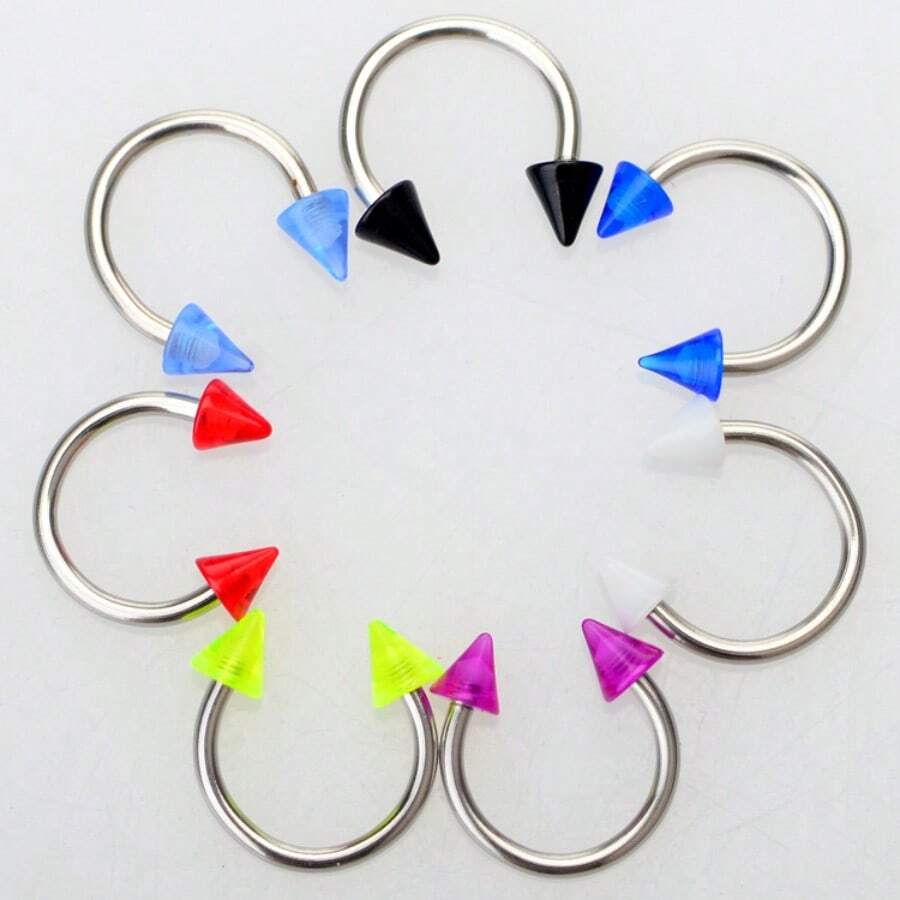 10个亚克力U型不锈钢舌环杠铃舌钉 - A style - 查看 1