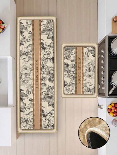 3.5毫米厚软橡胶亚麻厨房垫，复古欧式吸水厨房地毯，包边防止起球，亚麻表面，海绵中间层，橡胶底，适用于厨房、浴室、洗衣房、走廊、客厅等空间。