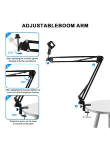 Professional Black Metal Boom Arm Microphone Stand With Cable Management - Stable And Flexible, Adjustable For Broadcasting, Podcasting, Gaming, And More - Ideal For Studio, Stage, And TV Use, Broadcasting Equipment, Adjustable Arm Stand, Durable - Black - View 8