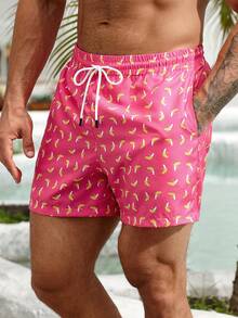 Men's Drawstring Printed Pocket Beach Shorts - Casual, Outdoor, Home, Beach, Sports Shorts For Summer - Pink - View 2