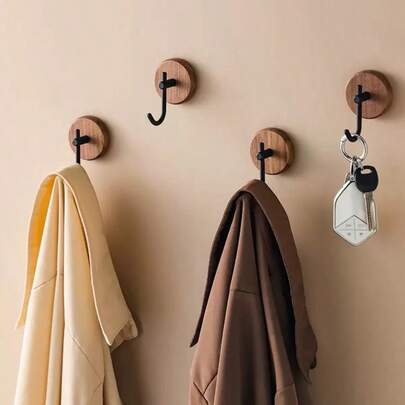 1pc/4pcs Walnut Wood Hanging Hooks, Clothes Hooks, Key Hooks, Bathrobe & Towel Hooks, Auxiliary Hanging Hooks, Home Storage Hooks