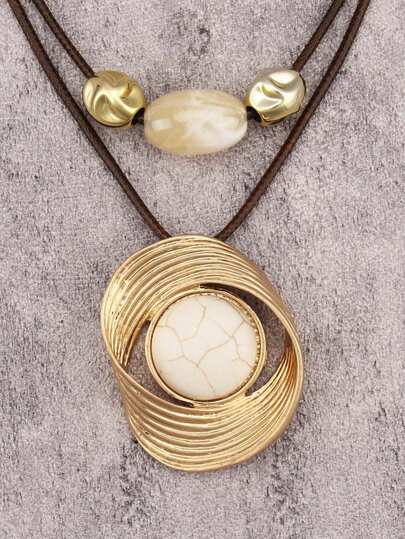 1件装时尚百搭不对称扭曲合金绿松石吊坠项链，简约奢华串珠颈链，情人节、母亲节、节日礼物