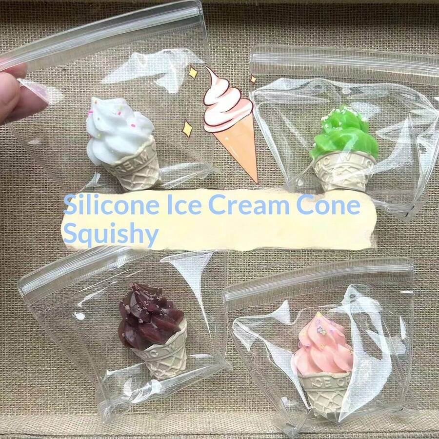 1个2026硅胶挤压式冰淇淋甜筒，手工制作逼真硅胶仿真食物玩具，送给家人、畅销商品、生日、情人节、朋友、男女朋友、复活节、新年等的完美礼物