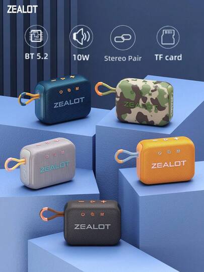  ZEALOT S75 10W 无线音箱，便携式户外低音炮，TWS 双设备配对，手持式低音炮。充电线兼容 TF 卡槽，适用于智能手机/平板电脑/电视/电脑，户外/室内/海滩/派对等场合。