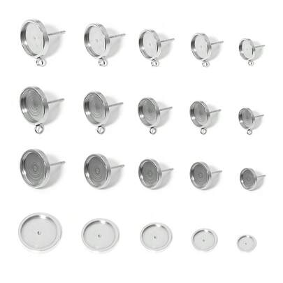 20pcs/Pack Stainless Steel Gem Stone Tray Jewelry Accessories, Handmade Welding Tray, Earring Base, Flat Round Gem Tray, Rimmed Round Tray, DIY Jewelry Making Supplies