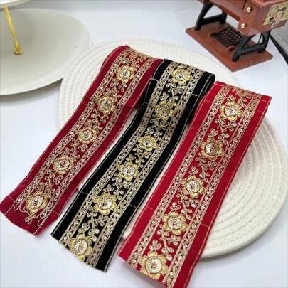 Extra Long Vintage Embroidered Lace, Velvet Ribbon, New Chinese Style Hanfu Decorative Accessories, High-End Decorations, Suitable For DIY Crafts, Holiday Decorations, Sewing Decorations