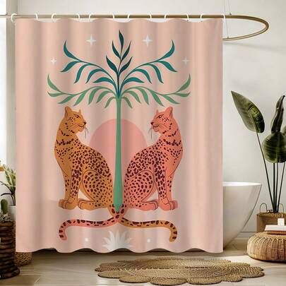 Leopards Shower Curtain For Bathroom, Waterproof Washable , Pink Leopards Animal Housewarming Gift, Boho Chic Shower Curtain Gift