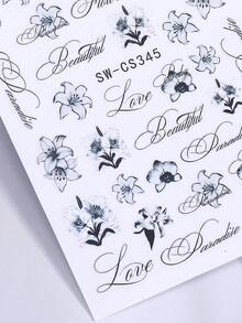 2片装3D立体花朵字母美甲贴纸，黑色渐变芙蓉花瓣，哥特浪漫英文字母花卉图案，Y2K美学，自粘凝胶美甲贴花，春夏款 - 彩色 - 查看 7