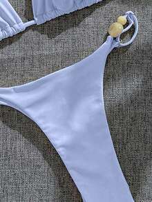 女士优雅复古性感浪漫水钻装饰酒红色、茄紫色、深栗色比基尼泳裤，度假/海滩泳装夏季 - 淺藍色 - 查看 6