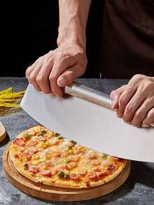 1pc Stainless Steel Half-Moon Pizza Cutter, Crescent Bread Slicer, Toast & Pizza Tool - Silver - View 1