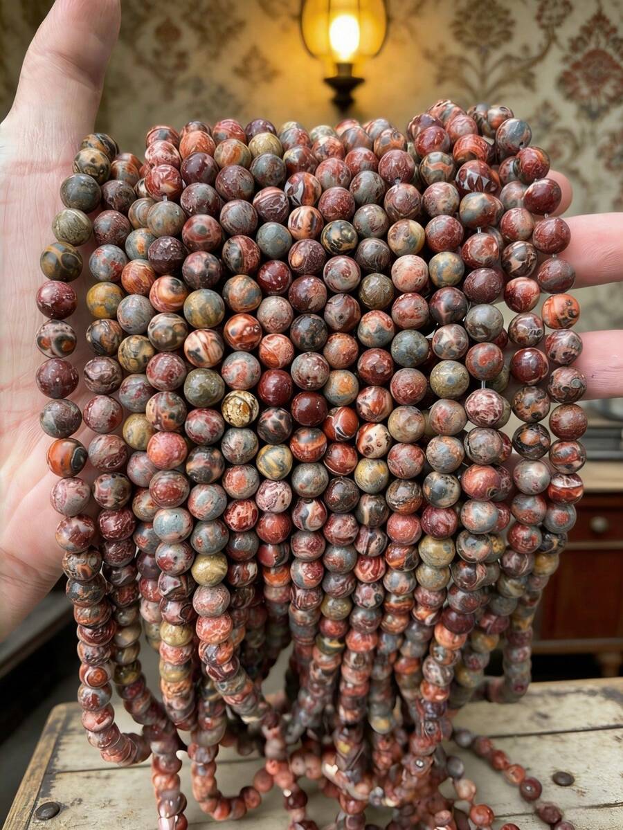 15-Inch Strand Of 4/6/8/10/12mm Natural Red Leopard Skin Stone Round Beads, Healing Stones With Spiritual Protection And Courage, Emotional Stability, Suitable For DIY Jewelry Making, Bracelets, Necklaces, And Natural Stone Handmade Jewelry Accessories - Multicolor - View 1