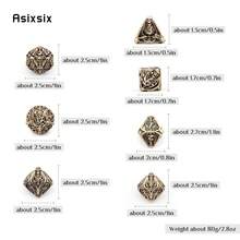 Asixsix Juego de 7 dados poliédricos de metal hueco con calavera amarilla, adecuado para juegos de rol, juegos de mesa RPG y juegos de cartas - Albaricoque - Ver 2