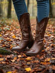 Botas vaqueras para mujer con tejido frontal y trasero con cierre lateral. Para eventos, fiestas. Pirmevra-verano - Café - Ver 3