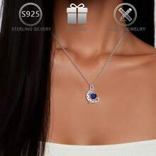 1件925纯银立方氧化锆星月心形吊坠项链，适合日常佩戴、宴会、婚礼、派对、情人节和生日礼物 - 銀色 - 查看 5