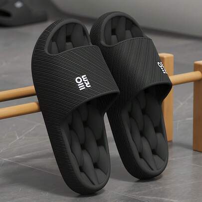 Pantuflas de hombre con diseño de letra perforada de moda, sandalias suaves de EVA antideslizantes para parejas, exquisitas para la playa, la piscina y la ducha, de secado rápido y transpirables, cómodas, con amortiguación ligera y de alta calidad, ideales para el hogar y el baño, de diseño sencillo, con absorción de impactos suave y fáciles de poner y quitar
