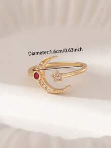 1枚镶嵌红色水晶的奢华锆石星月戒指，中东开斋节礼物，女士配饰 - 彩色 - 查看 3